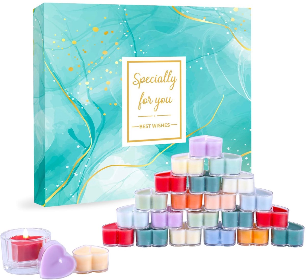 Elzusha - Hart Adventskalender 2025 met Geurkaarsen - 24 Dagen Theelichten en Scented Candles