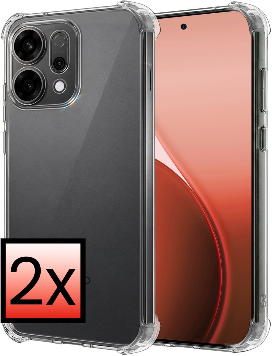 Hoesje - 2 Stuks - Geschikt voor Oppo Reno 14 - Sterk & Shockproof - Siliconen Case - Back Cover - Telefoon Hoes Shock Proof - Transparant