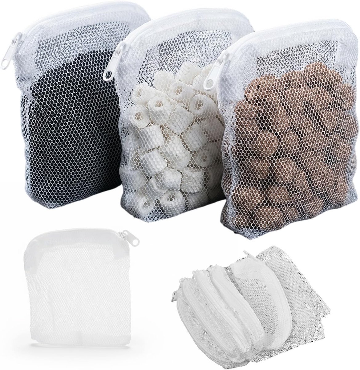SnelShoppen - 20 Aquarium Filter Bags 10x10 cm Herbruikbare Nylon Mesh Zakjes met Rits voor Actieve Kool Organische Ballen Keramiek