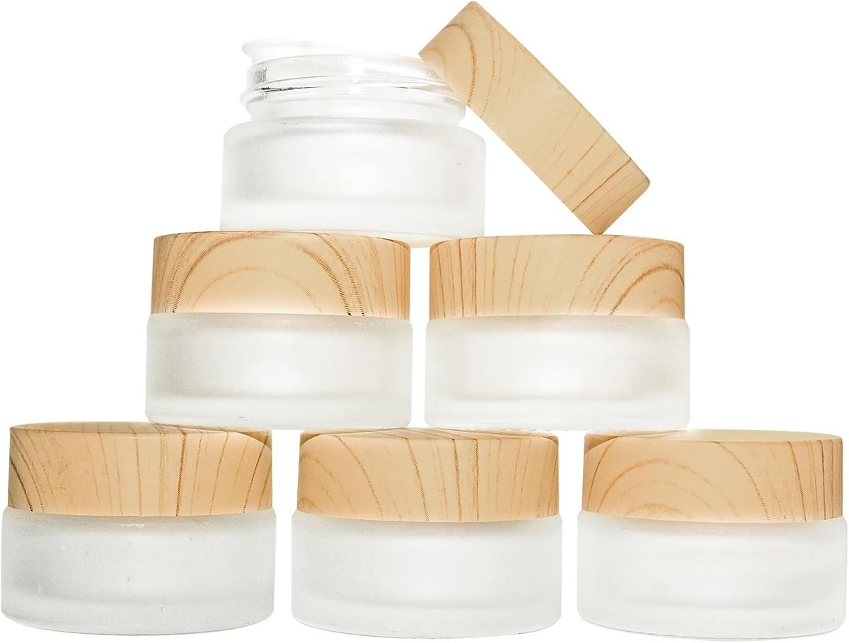 Glazen potjes set van 6, gematteerde potten van 20 ml voor cosmetica, lippenbalsem, lotions en crèmes