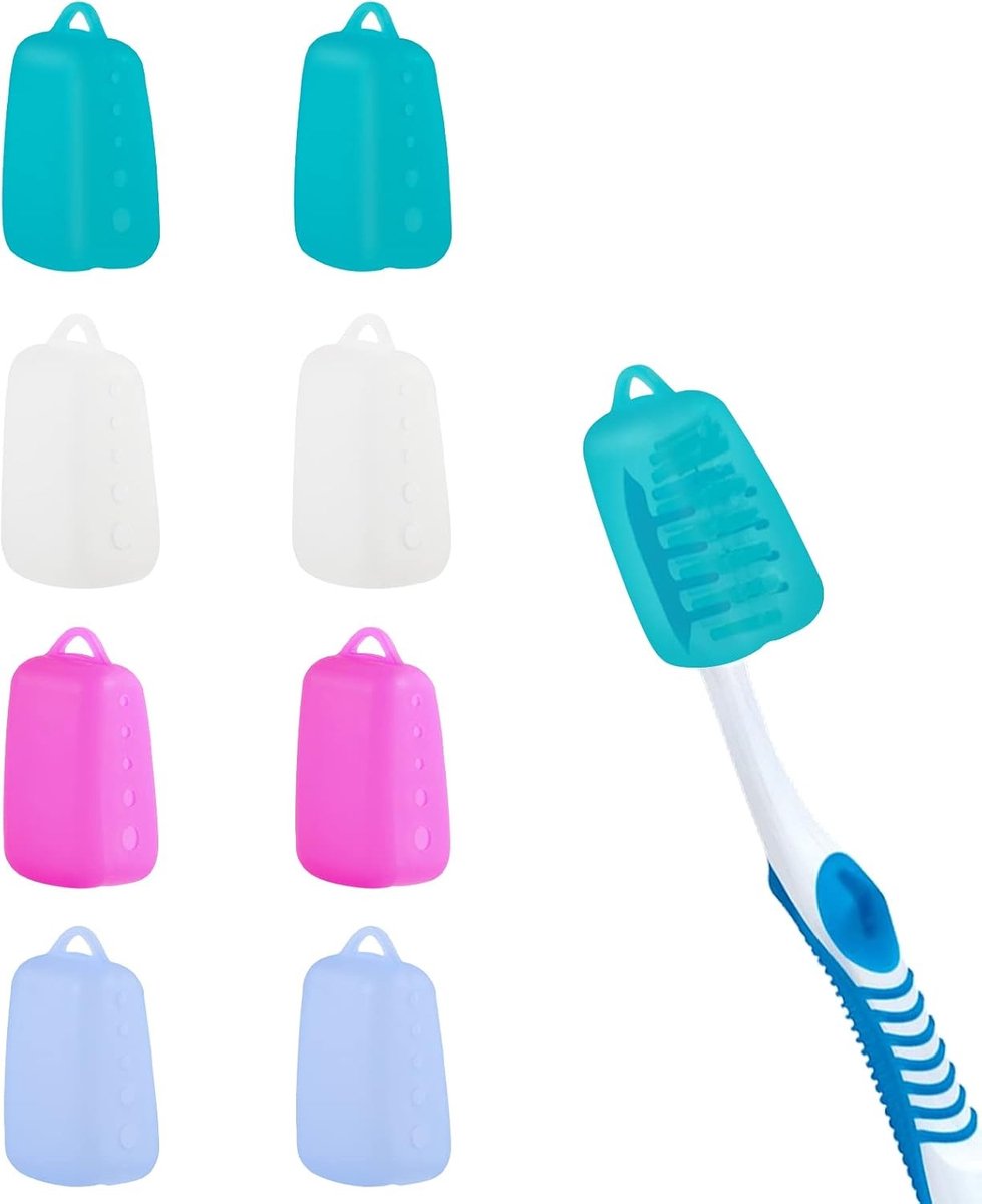 Kleurige en Draagbare Hoofddeksel voor Tandenborstels - 8 Stuks Silicone Bescherming voor Thuis, Reizen en Kamperen