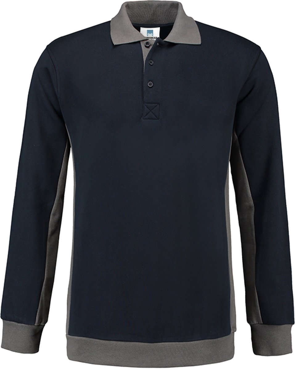 Lemon & Soda contrast workwear polosweater in de kleur donkerblauw met pearl grey in de maat M