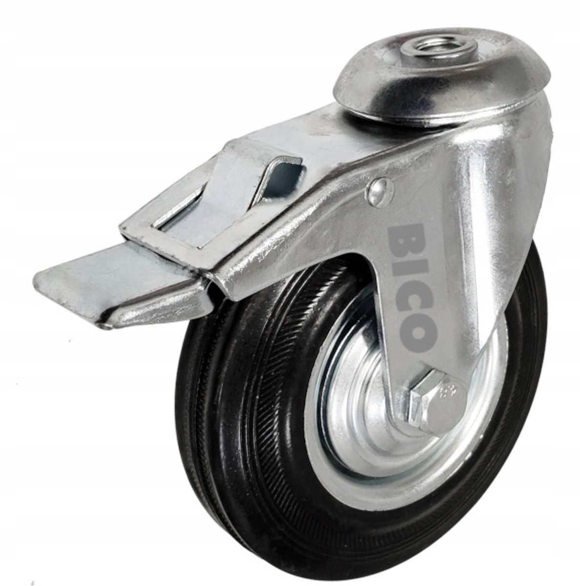 Zwenkwiel met rem, 125mm, metaal/rubber, 100kg draagvermogen