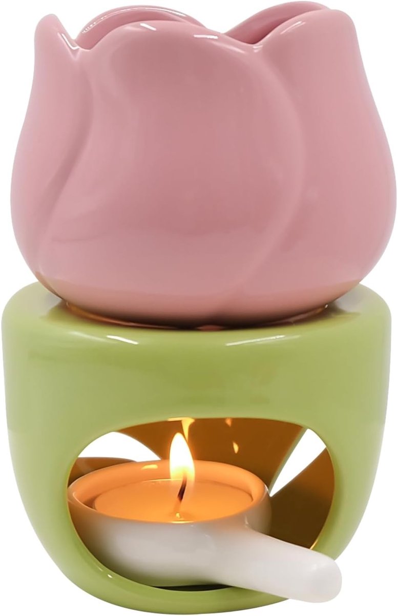 Keramische Kaarsendiffuser - Roze - Keramische Wasbrander met Lepel - Voor Thuis en Slaapkamer