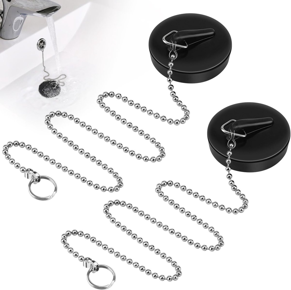 SolidKeus - Set van 2 Universele Badpluggen met Rvs Ketting