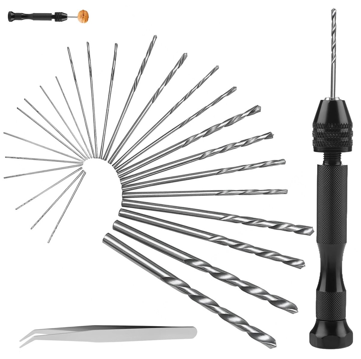 SolidKeus - Mini Handboor Set met 25 Boortjes en Pincet