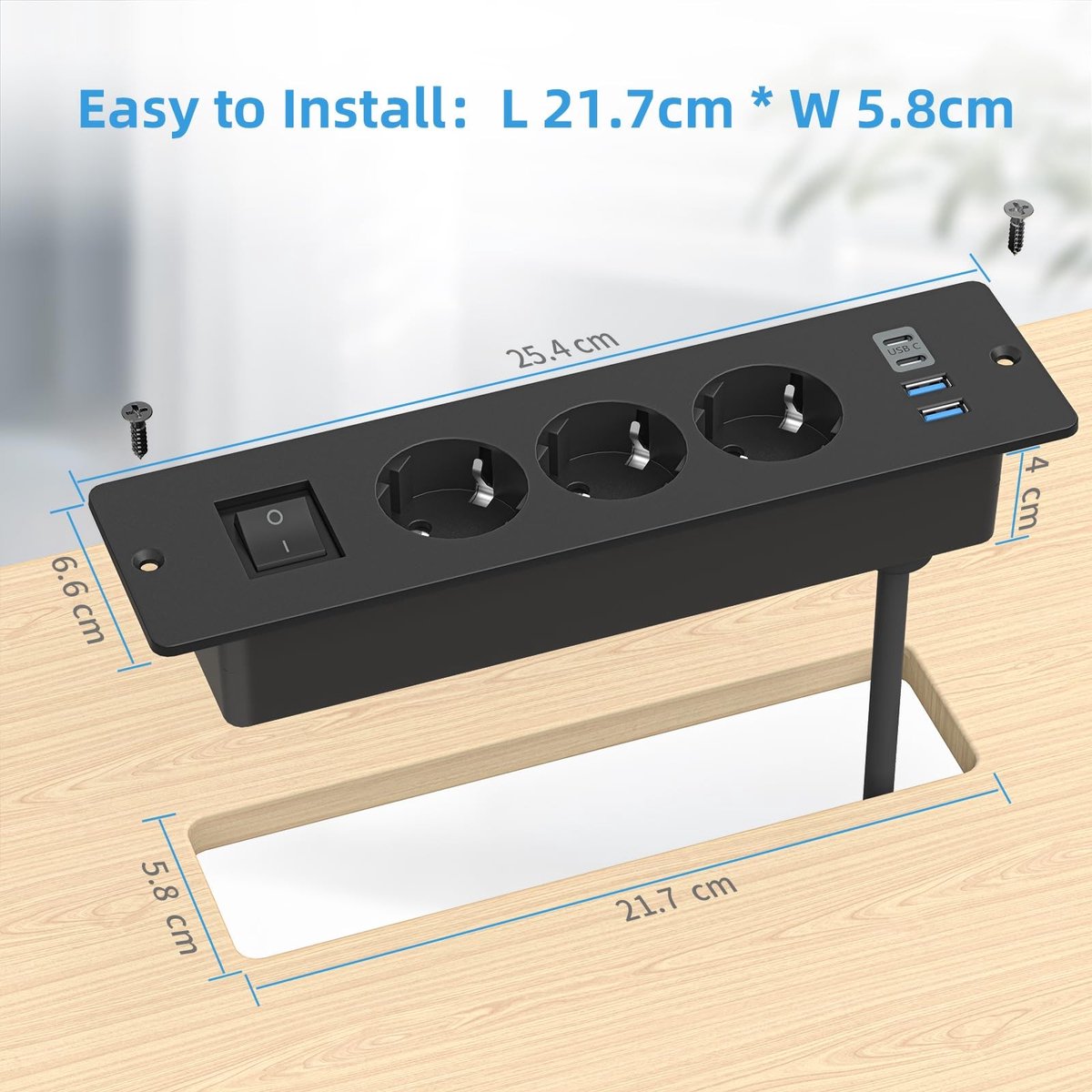 SolidKeus - Tafel Stekkerdoos met 3 Sockets en USB C