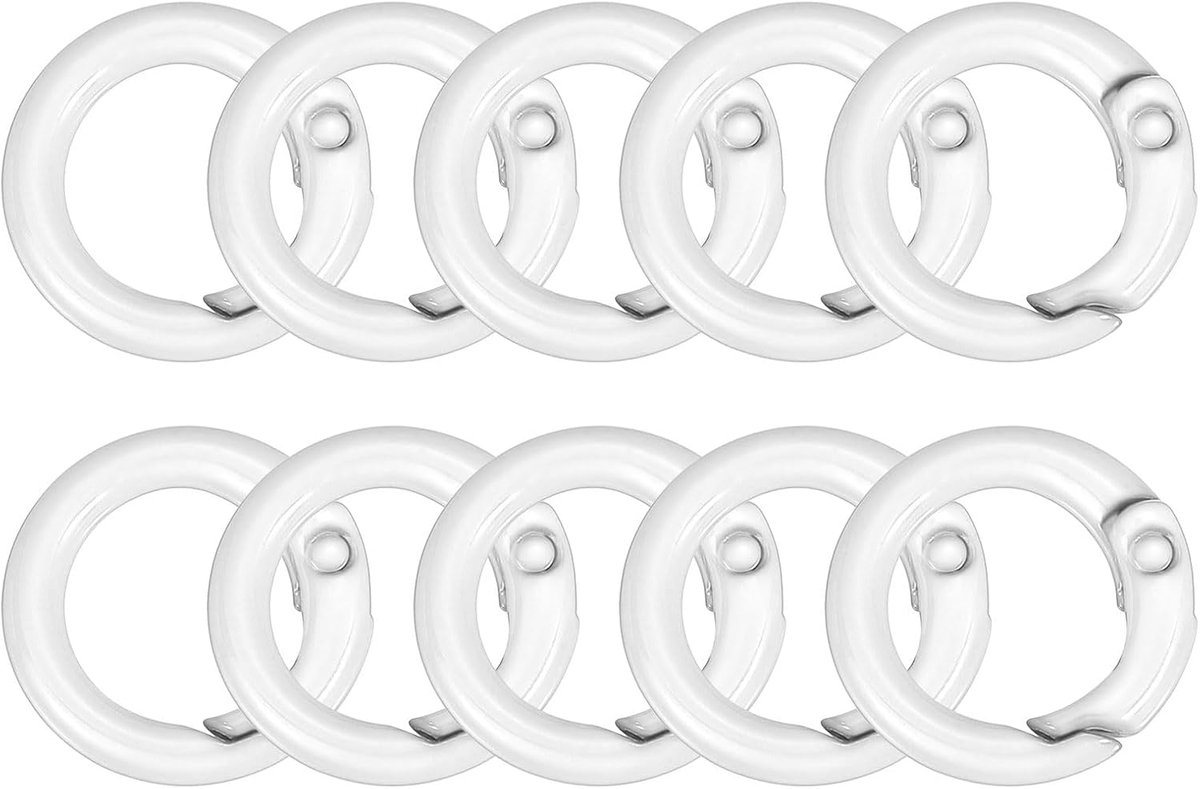 10 stuks 20 mm O-ringclips, zinklegering, kleurrijke veer-O-ringen, ronde clip-karabijnhaken, gespen, doe-het-zelf accessoires voor tassen en portemonnees (wit)