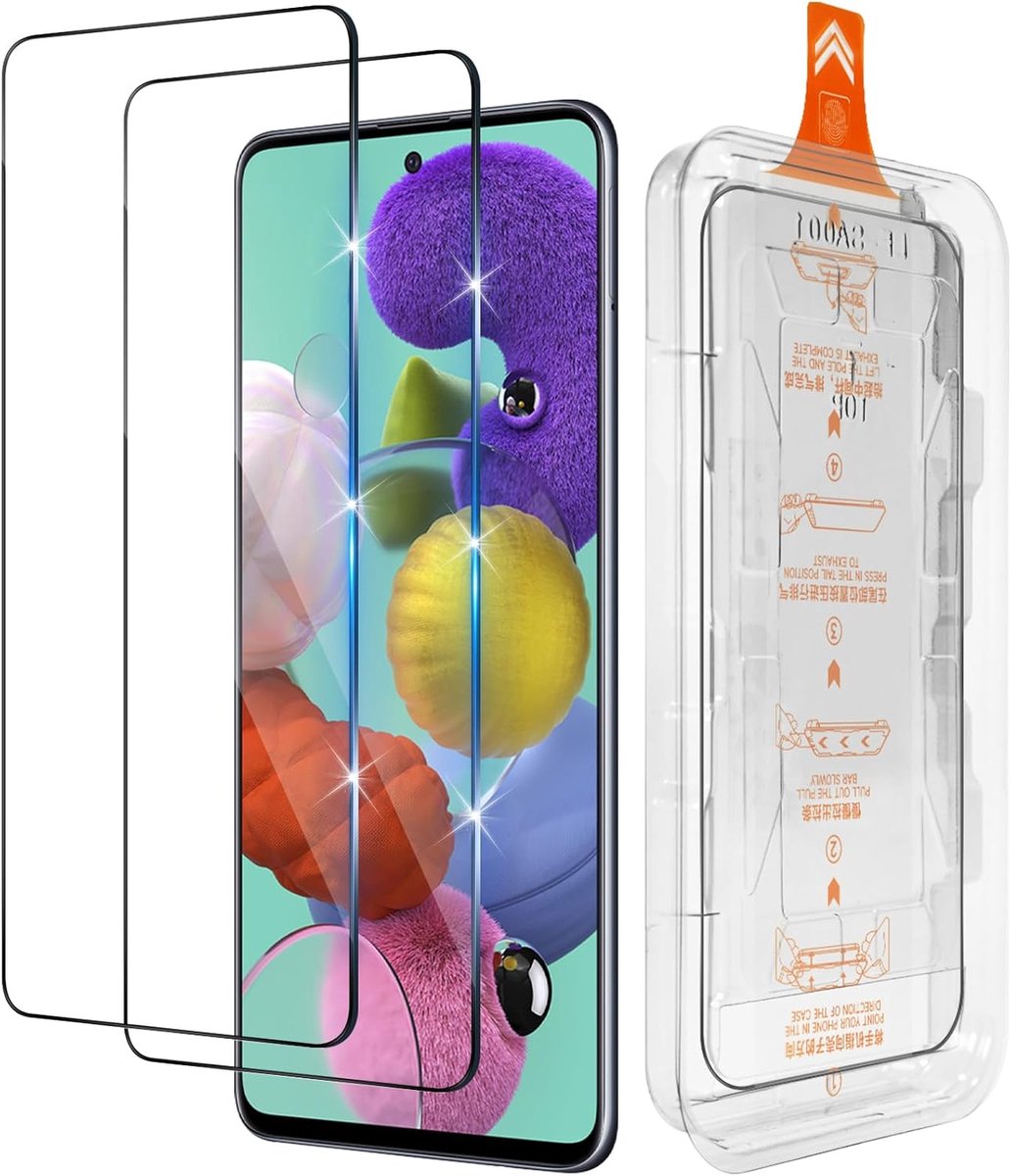 Glas voor Samsung Galaxy A51 [2 stuks], automatische stofverwijdering, displaybescherming [9H hardheid] gehard glas, 0,33 mm HD transparant gehard glas