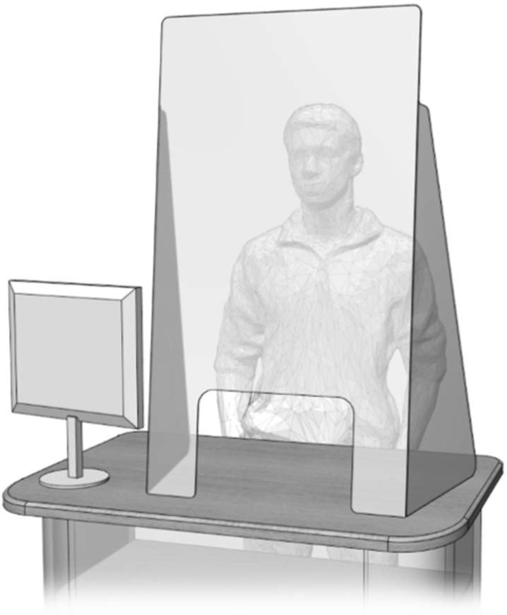 Displaybeschermfolie van plexiglas, vervanging tegen spatten, druppels en postillons, virussen en bacteriën, ideaal voor gebaren barrières en ontvangst van het publiek.