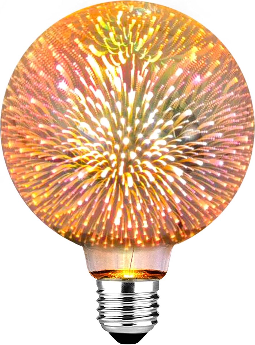 Retro Lamp E27, 3W 3D Vuurwerk Effect Glazen Behuis 450 Lumen Warm Wit LED, Ideaal voor Woonkamers, Restaurants, Kerst & Bruiloften - 1 Stuk