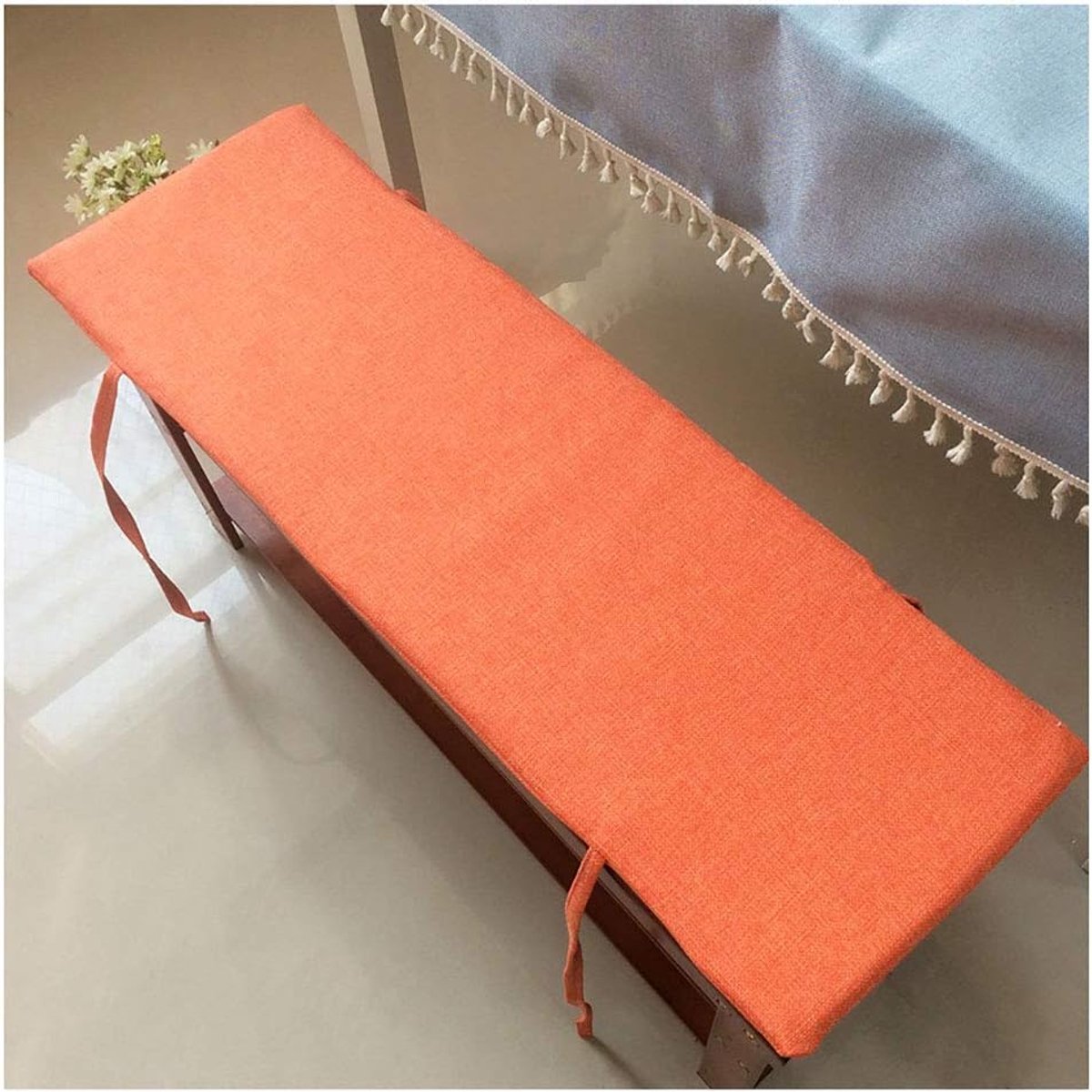Tuinbankkussen met bevestigingsbanden, 2- of 3-zits bankmat Pad Patio Bench Pad ligkussen Vervanging Matraspad Binnen Buiten, 2 cm Dik-Oranje 87 × 28 × 2 cm (34 × 11 × 0 ")
