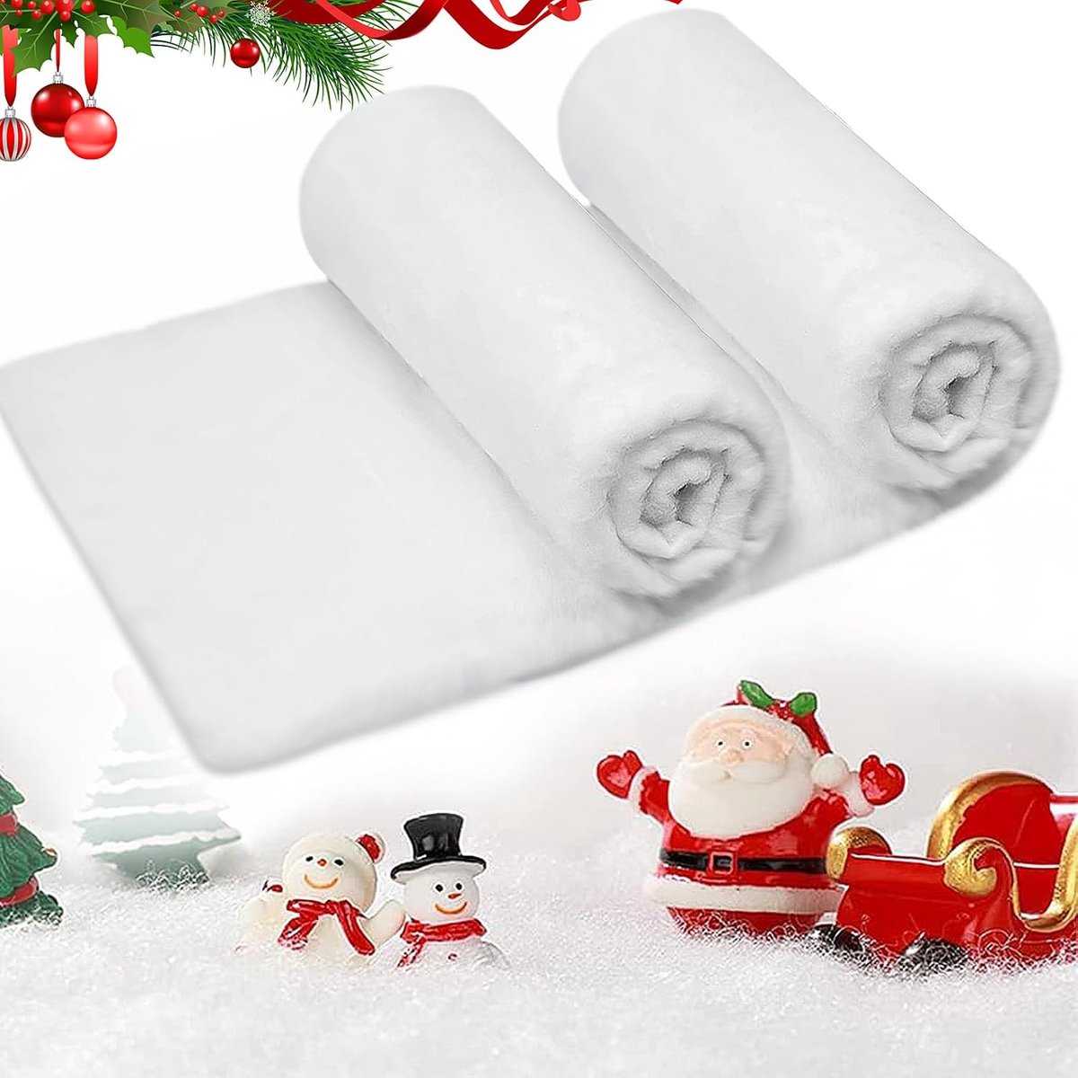 Set van 2 stuks sneeuwdekens voor Kerstmis, 150 x 40 cm, dikke witte pluizige kunstsneeuwdeken, extra zacht en extra wollig, sneeuwwatten als decoratieve sneeuw