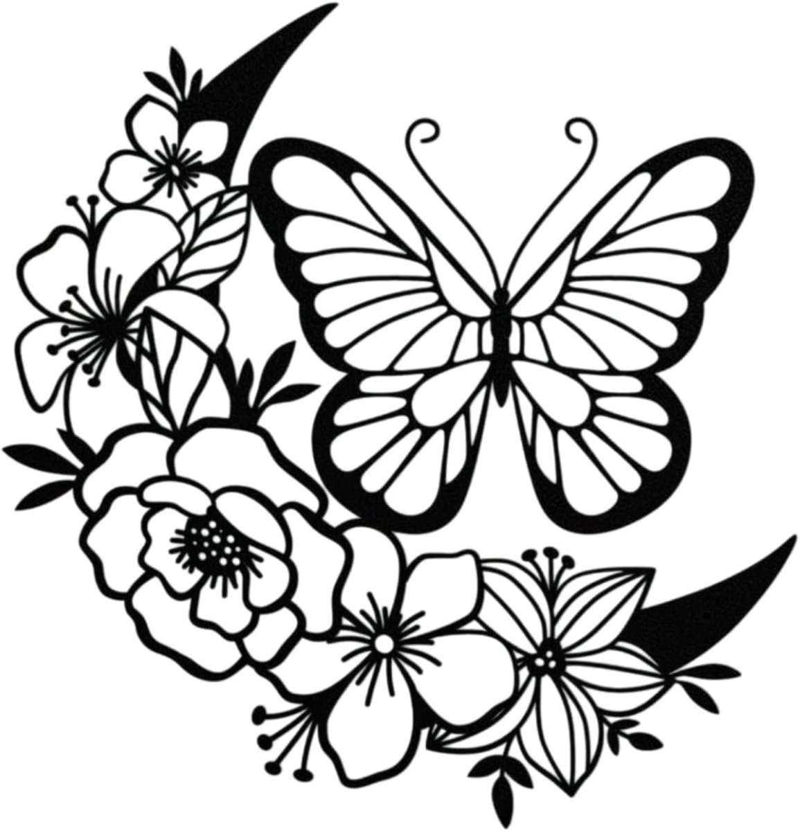 Ruelen Maan Vlinder Zwart Metalen Muurdecoratie, Boho Vlinder Huisdecoratie, Metalen Muurhangende Vlindersdecoratie, Bloemen Muurkunst voor Thuis, Slaapkamer, Badkamer, Tuin, Hek