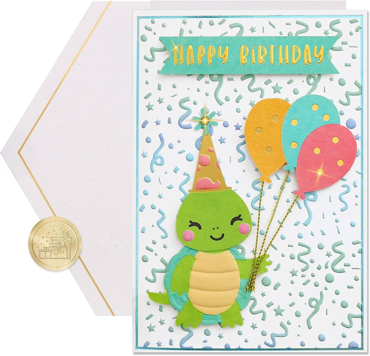 Coon Signature kaart met envelop en zegelsticker - schildpad Happy Birthday