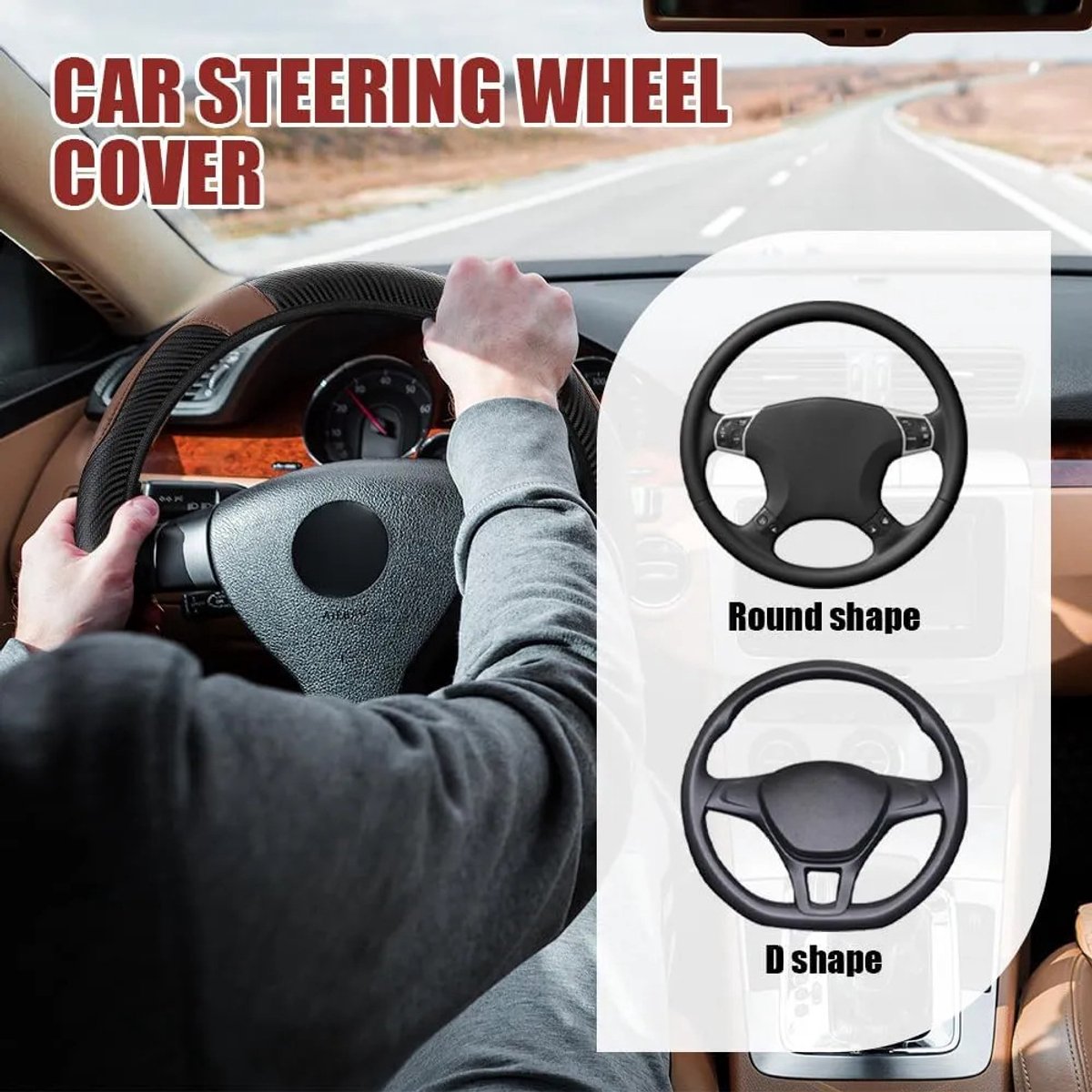 Stuurhoes voor auto, 15 inch stuurhoes van koolstofvezel, microvezel en PU-leer, elastisch voor mannen en vrouwen, antislip, ademende auto-interieuraccessoires voor de meeste auto's (blauw) – foto 5