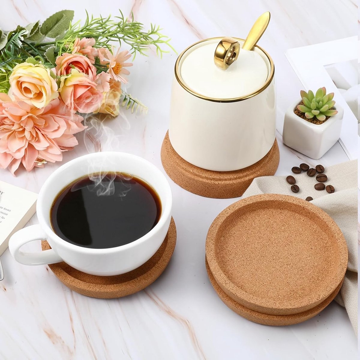 Set van 4 Ronde Kurken Onderzetters - Extra Dikke, Hittebestendige Onderzetters voor Raclette, Koffie en Thee