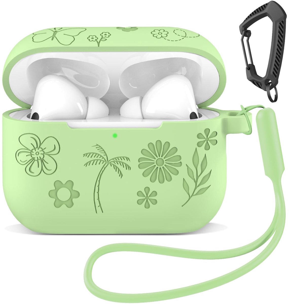 SolidKeus - Siliconen Hoes voor AirPods Pro 3 met Karabijnhaak en Hoofdtelefoonhouder - Mint Groen