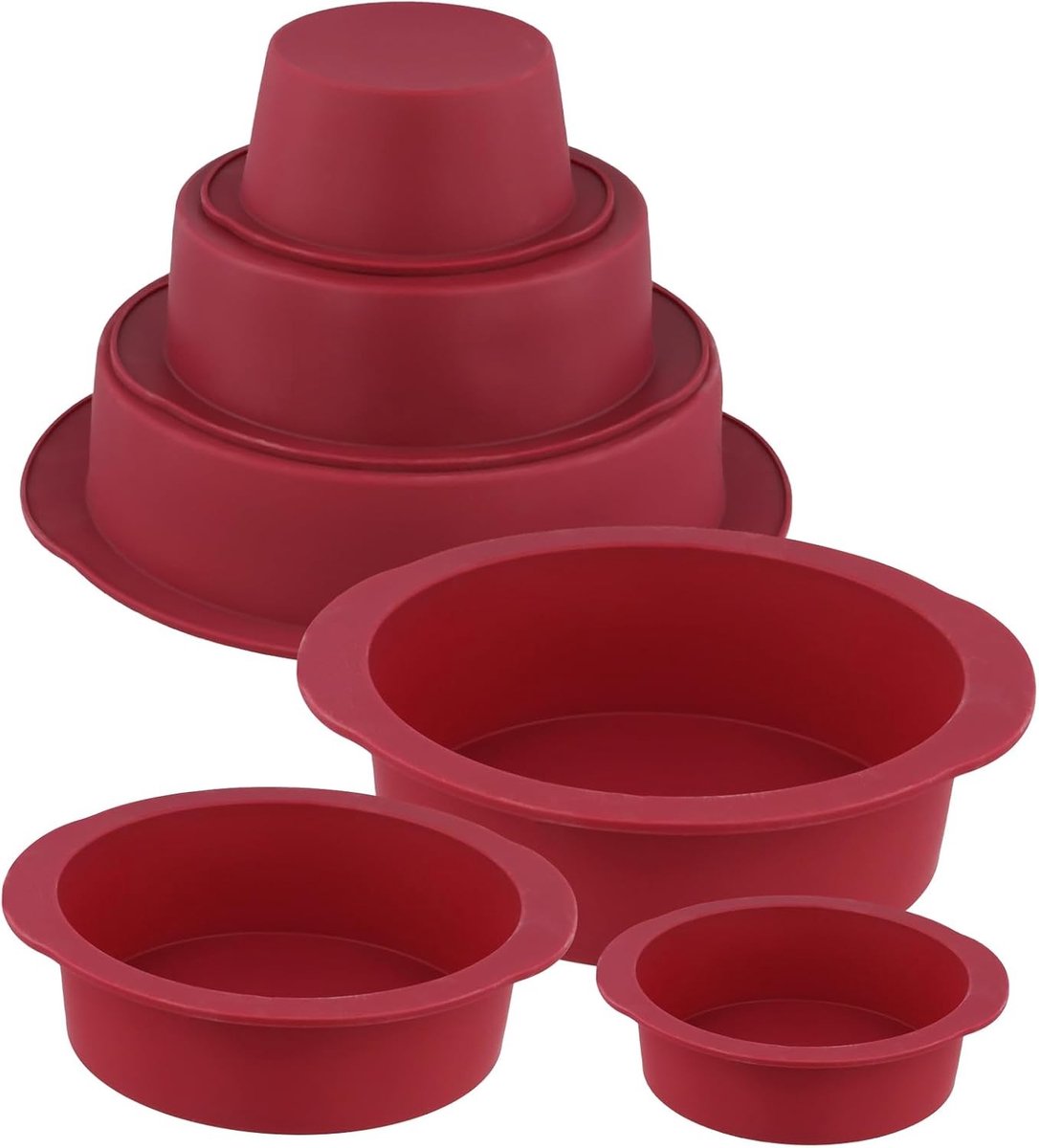 Set van 6 Siliconen Bakvormen Rond 12/14,6/19,8 cm - Antiaanbaklaag voor Taarten, Pudding en Desserts