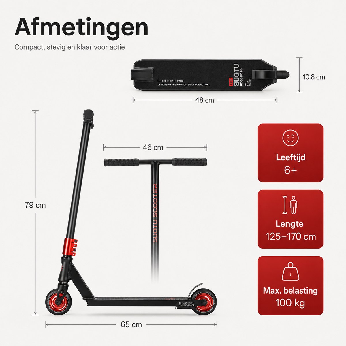 Suotu Stuntstep - Step - Kinderstep - Speelgoed Jongens/Meisjes - Maximale stuurhoogte: 78 cm - Aluminium - Buitenspeelgoed - Zwart/Rood — afbeelding 6