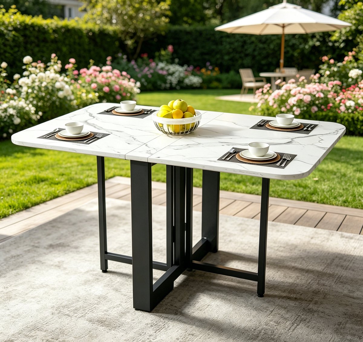 Opklapbare eettafel wit 100x60 centimeter imitatiemarmer tafelblad verstelbare poten inklapbare eet tafel voor 4‑6 personen geschikt voor kleine huizen appartementen keuken en eetkamer