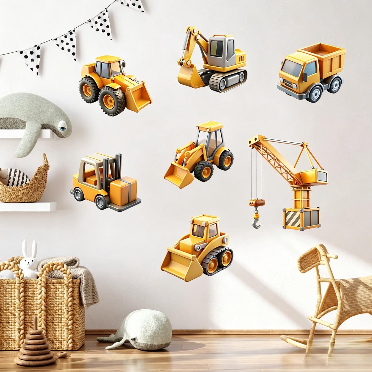 SolidKeus - Muurstickers met Bouwvoertuigen voor Kinderkamers