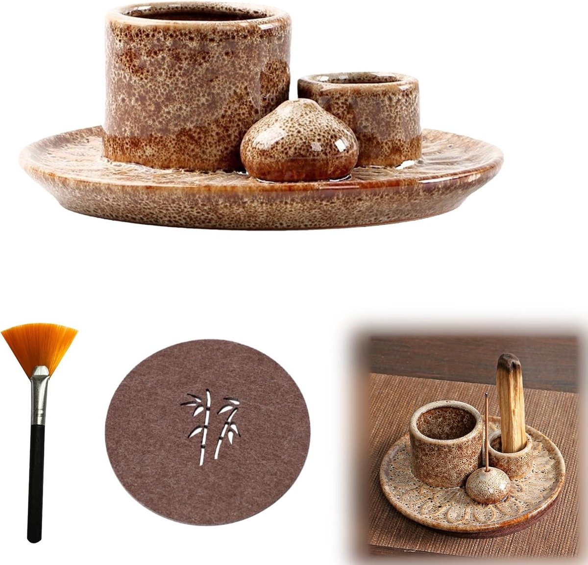 4-in-1 Ceramische Wierookhouder voor Alle Wierookstokjes, Lotus Censer met Asopvang voor Yoga en Meditatie, Perfect voor Ontspanning en Spirituele Praktijken