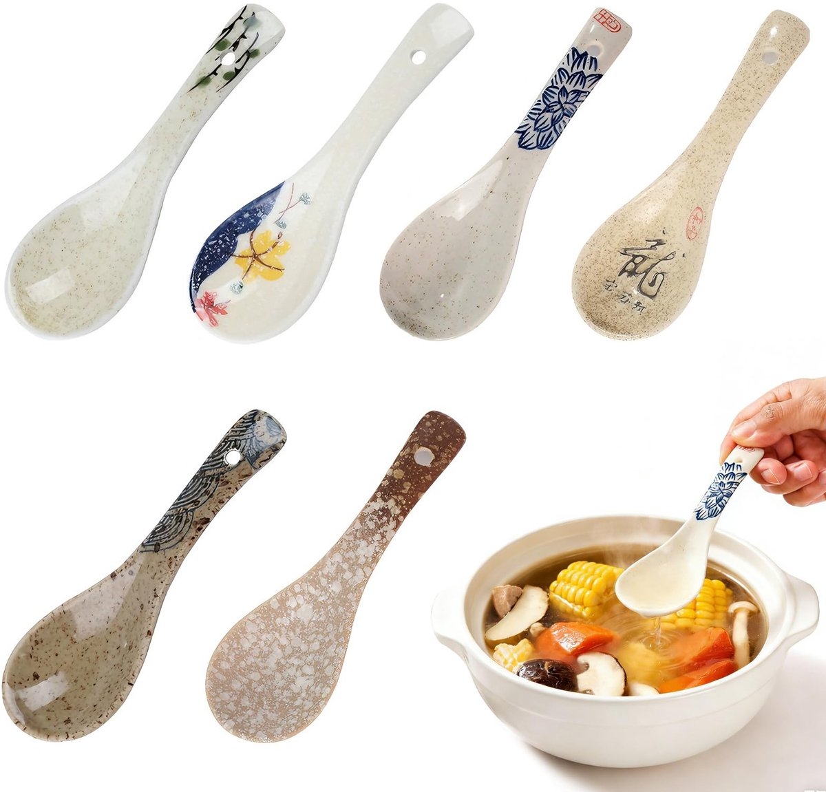 SolidKeus - Set van 6 Retro Keramische Soeplepels