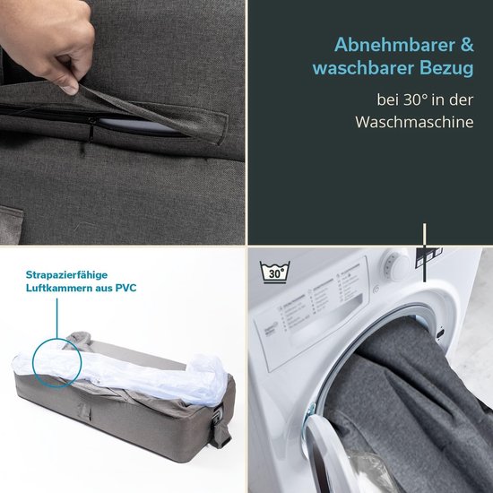 Opblaasbare Bank - Luchtbank - Outdoor Ontspanning - Geïntegreerde Pomp - 165 cm - Grijs — afbeelding 2