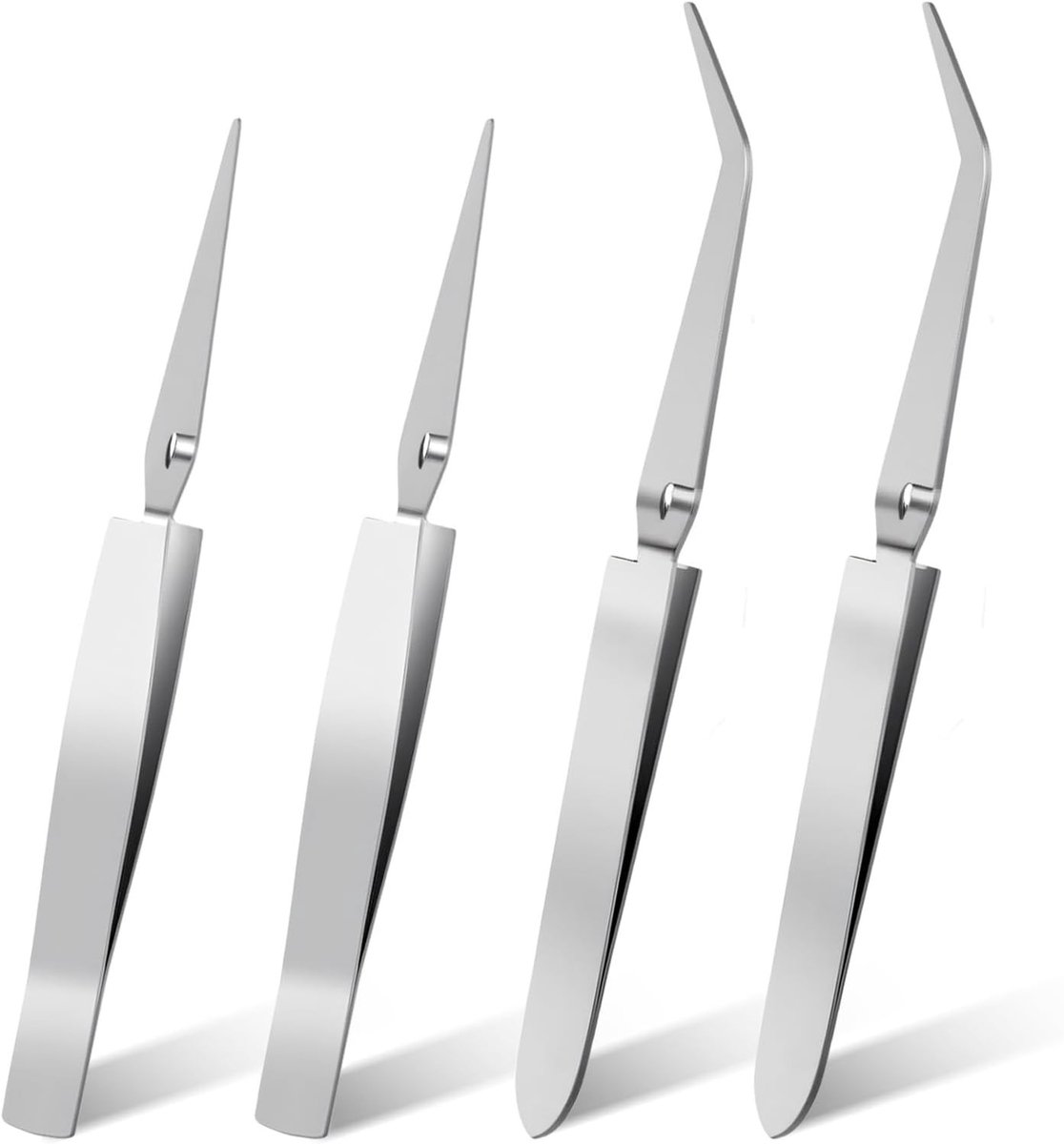Set van 4 Reverse Pincetten met Cross Lock en Gebogen/Rechte Tips voor Precisiewerk en Ambachten in Roestvrij Staal
