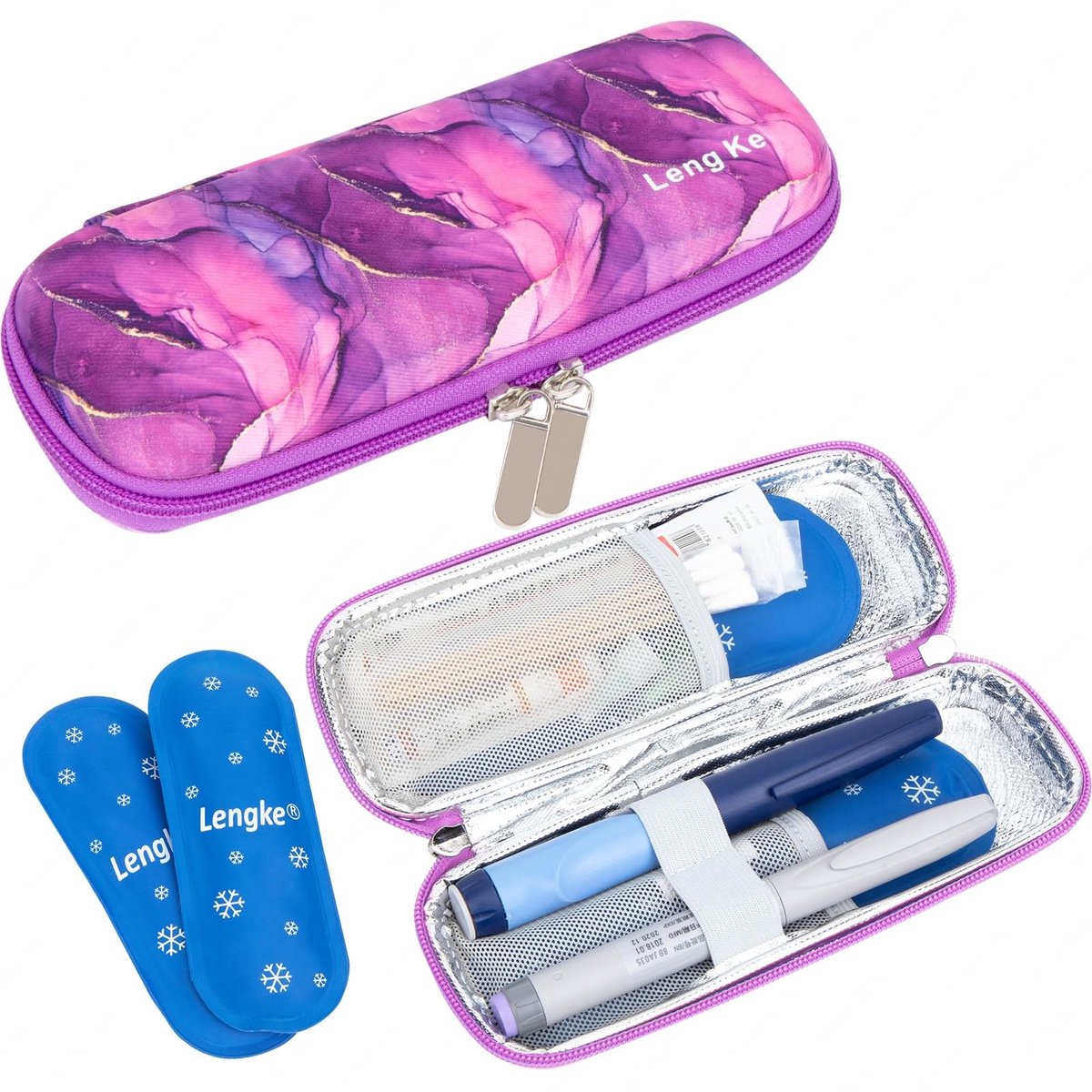 Omgoods - Insuline Koel Case met 2 Nylon Koelelementen in Paars
