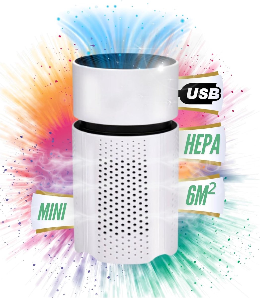 Mini USB Luchtreiniger met HEPA-filter, Compact Luchtfilter voor Bureau, Slaapkamer, Keuken, Woonkamer en Thuisgebruik, Stille Persoonlijke Luchtzuiveraar