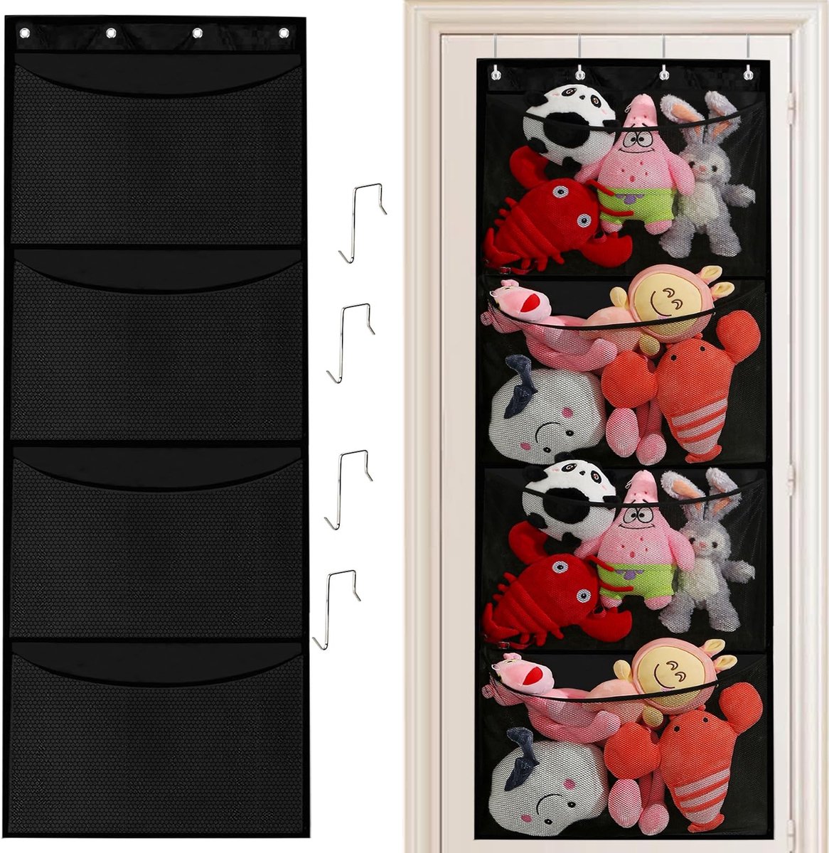 Omgoods - Wandhouder met Opbergruimte voor Knuffeldieren, 2 Stuks
