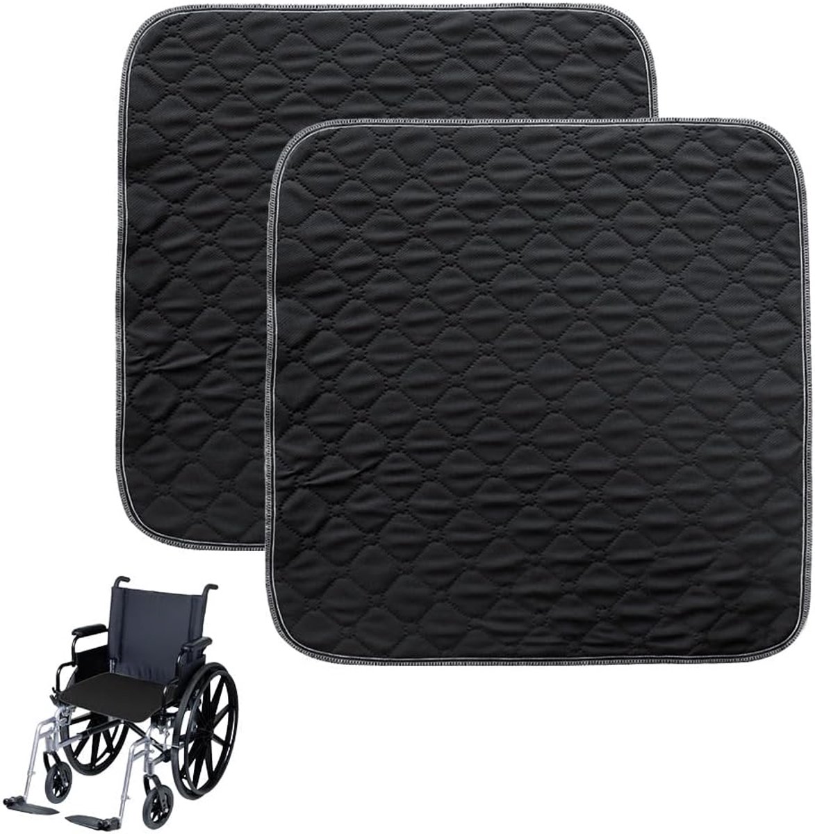 2 Stuks Incontinentiebeschermer, herbruikbaar, voor rolstoelen,banken | Katoen, 50×50 cm, zwart, ademend, waterdicht, opvouwbaar, wasbaar, ter bescherming van rolstoelen en stoelen tegen nat worden