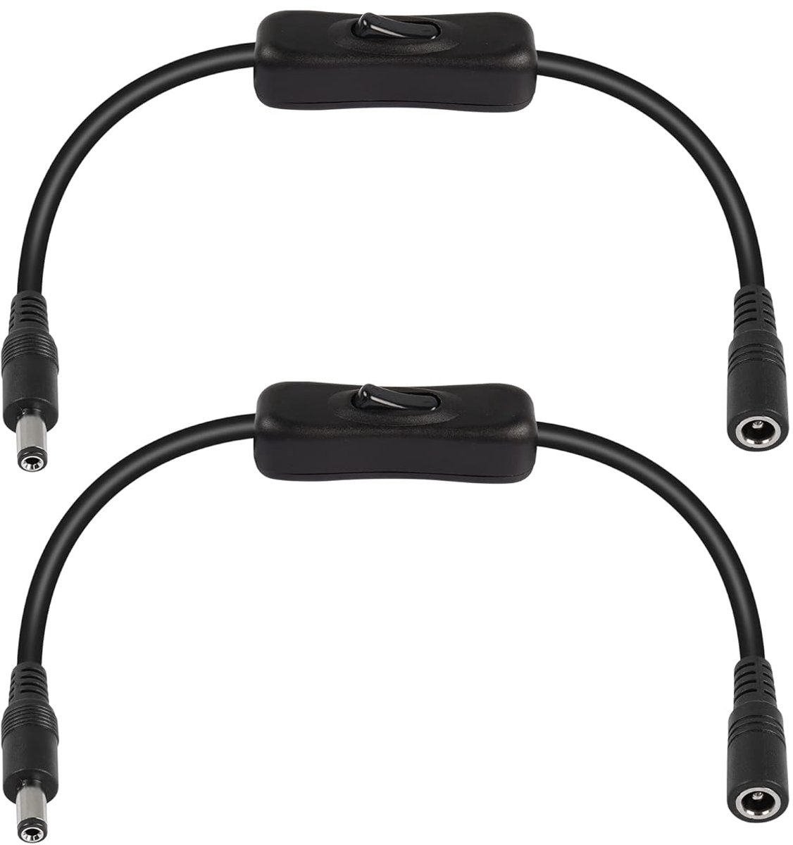 30 cm DC 5,5 mm x 2,1 mm mannelijke vrouwelijke 16 AWG kabel 12 V inline tuimelschakelaar DC adapter connector voor LED CCTV beveiligingscamera (2 stuks)