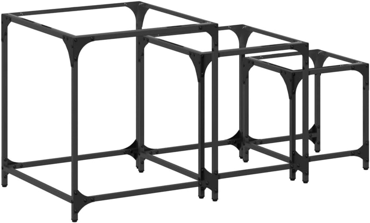 Bijzettafels 3 Stuks met Zwart Glazen Blad van Staal, Moderne Trendy Bijzettafels voor Slaapkamer, Woonkamer, Kantoor, Eenvoudig Onderhoud, Veelzijdige Functie, Verschillende (Transparant)