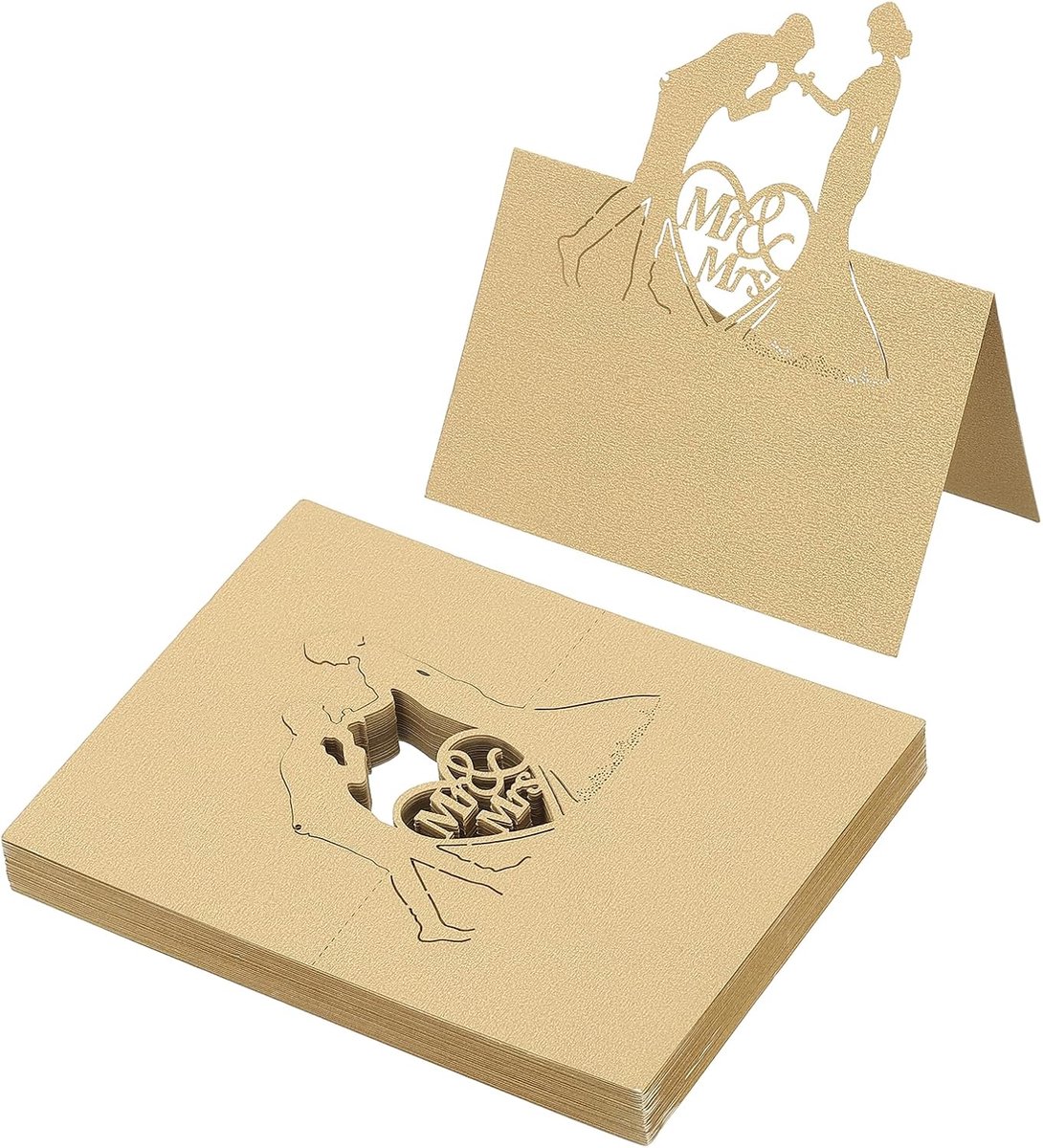 50 stuks bruiloft plaats kaarten, laser gesneden liefde bruiloft tafel plaats kaart gevouwen tent kaart naam kaarten voor tafel bruiloft setting buffet receptie, beige goud