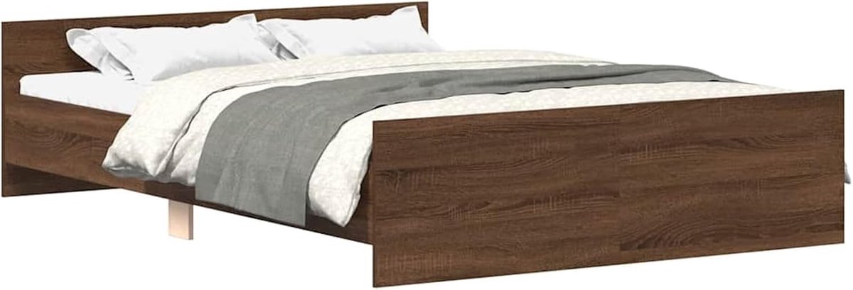 Bed met hoofdeinde en poten, frame 120 x 190 cm, eikenbruin, stabiele spaanplaat, ideaal voor moderne en Scandinavische slaapkamers (montage vereist)