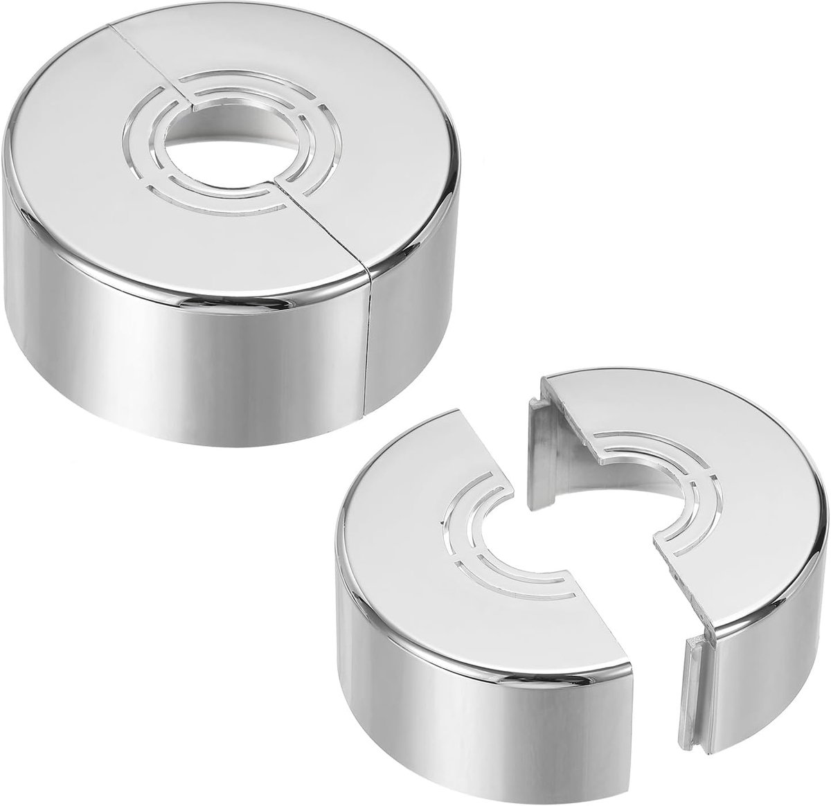 Muur Split Flens 0,8/1/1,3 Inch, 2 Stuks 1,2" Verdikte Snijbare ABS Ronde Escutcheon Plaat Deksel Gesp voor Waterpijpkraan Decoratie, Zilver