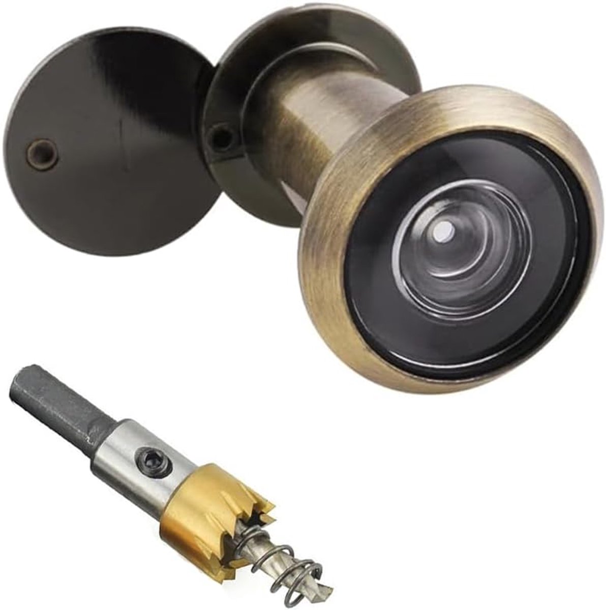 Deurspion met inkijkbescherming, 220° groothoek, optische glazen lenzen, boorgat diameter 16 mm, messing spion met gatboor met boor, instelbare lengte, deurspion voor 35-60 mm dikke deuren,