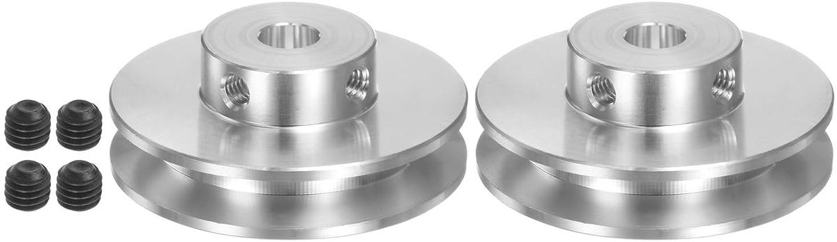 Set van 2 V-riemschijven met 7 mm boring, diameter 41 mm, eenvoudige groef van aluminiumlegering, voor ronde riemen van PU met 3-5 mm boormachine-motoras