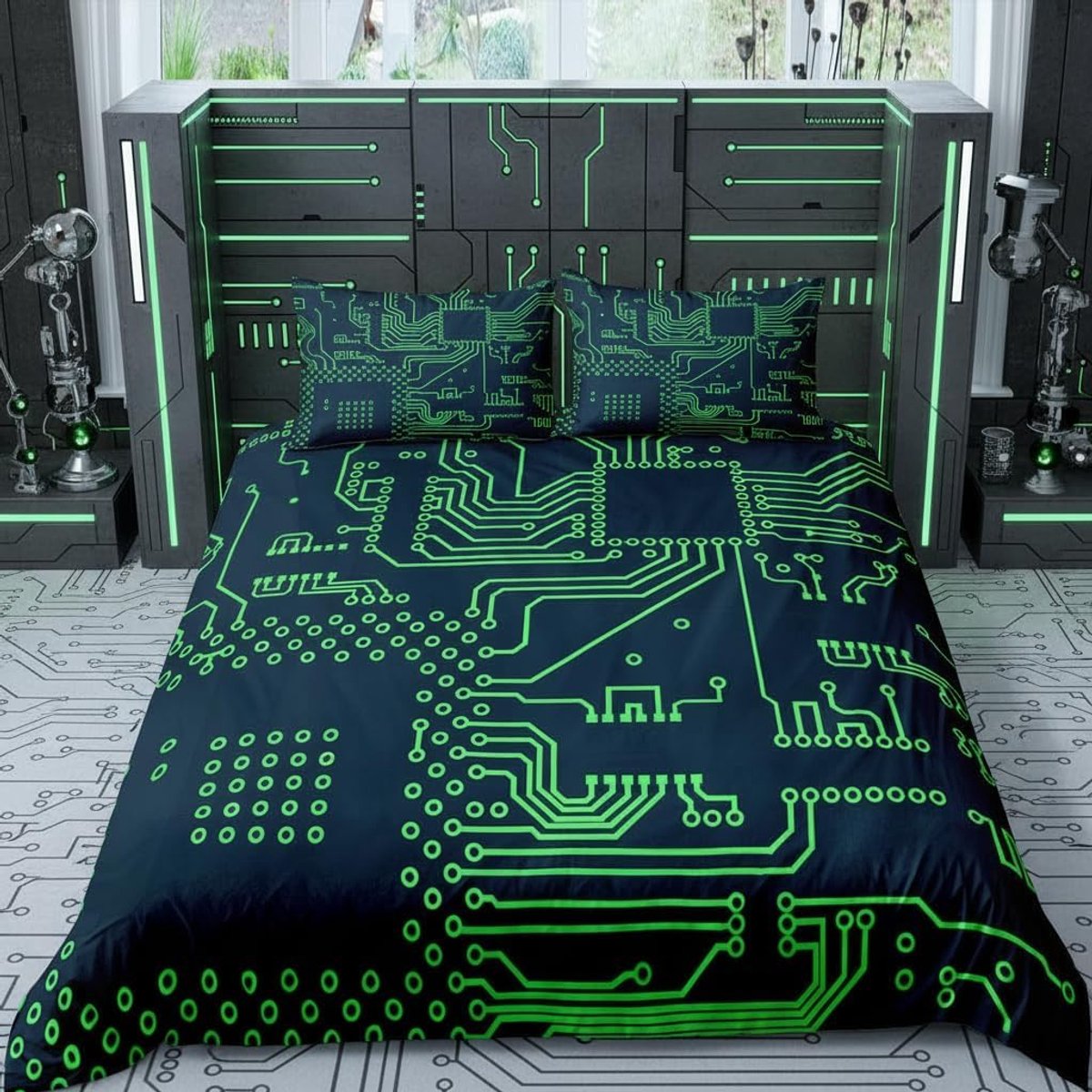 Geometrie beddengoedset computer Networking beddengoedset 135 x 200 cm informatie- en informatietechniek bedset voor kinderen jongens meisjes tieners 2 stuks ritssluiting microvezel