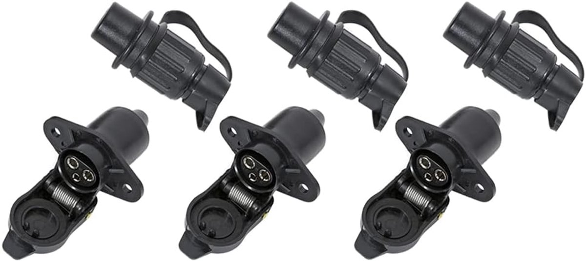3 stuks 3-polige stekker en 3-polig stopcontact, 12V tractor 3-polige stekker stopcontact, Din 9680 waterdichte aanhanger stekker stopcontact 3-polig