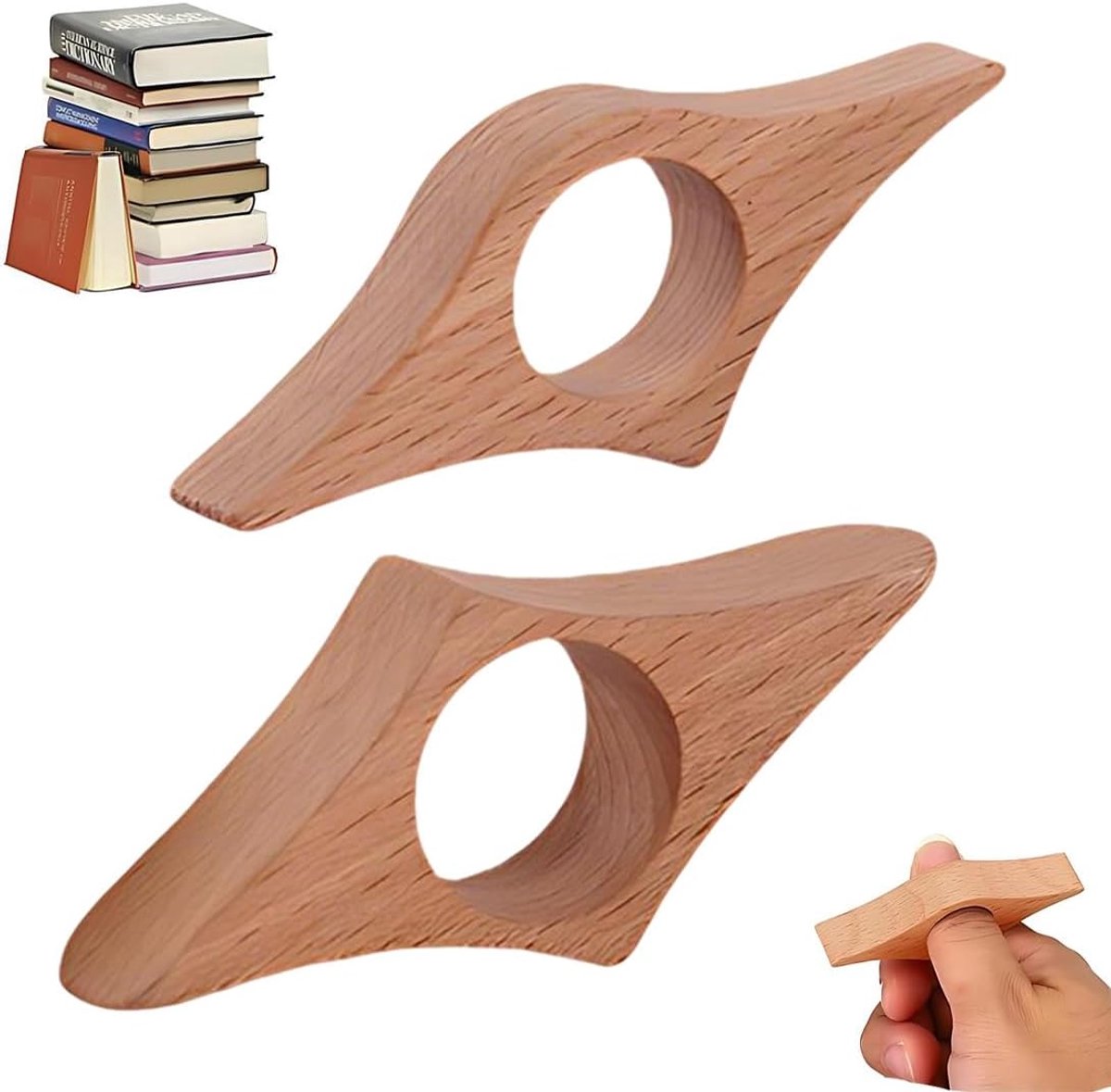 Boekenring van hout, 2 stuks boekhouders, boekenopener met duimring, duimmarkeringen, markeringen voor lezers, liefhebbers van