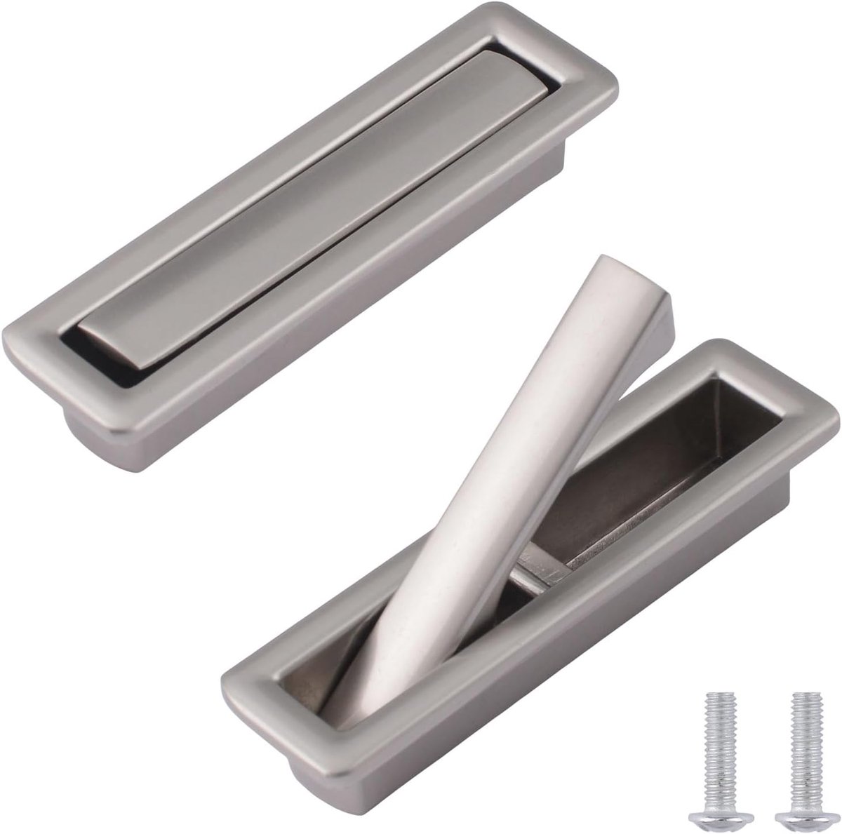 2 stuks, zinklegering verzonken deurklink, hardware, geborstelde zak, verborgen rand, trekkracht voor kast, kast, zakdeuren (zilver)