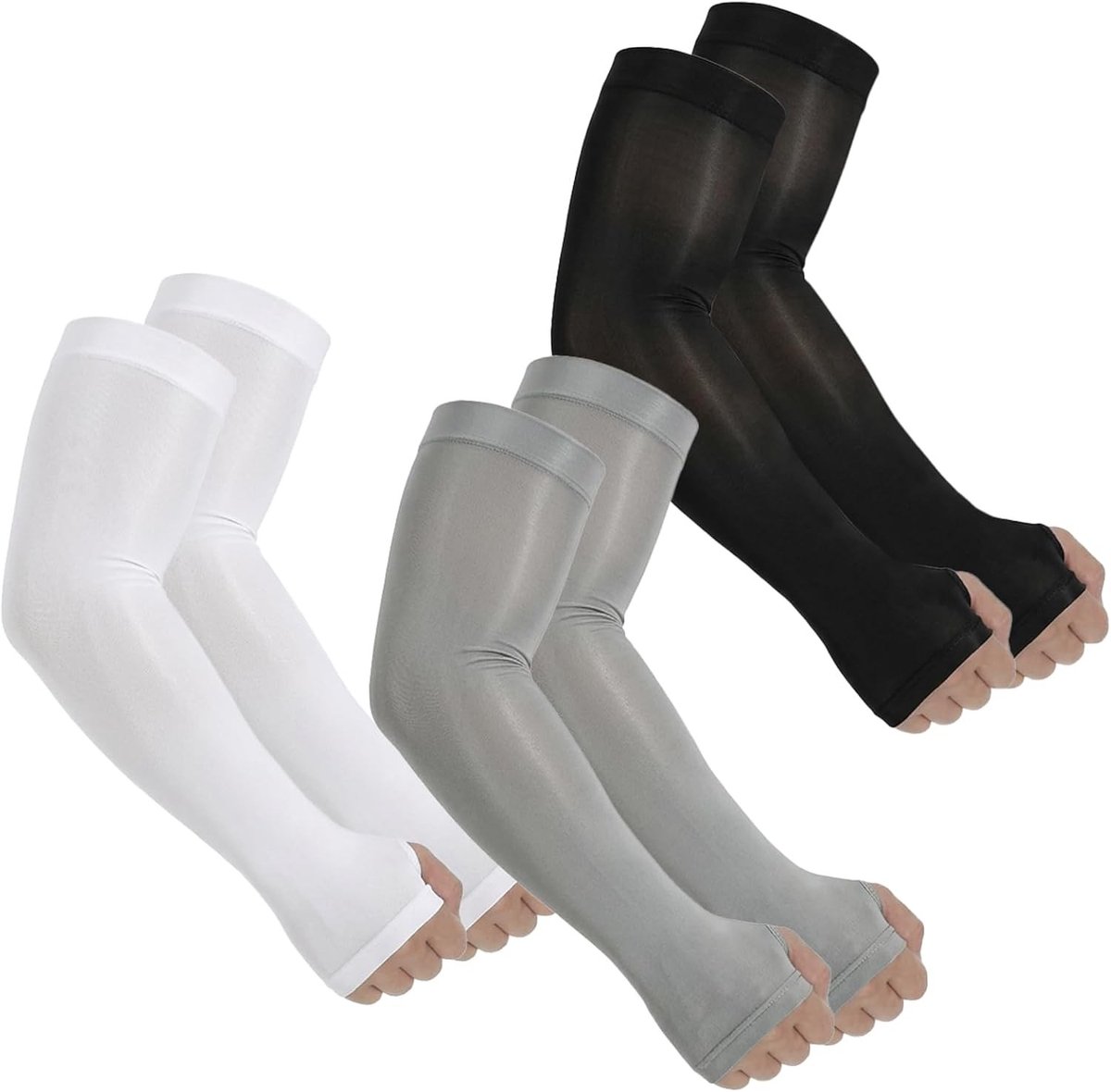 3 Paar UV-beschermende Mouwen, Ademend IJszijde, Met Duimopening, Armwarmers voor Fietsen, Golf en Tattoo Bedekking voor Mannen en Vrouwen