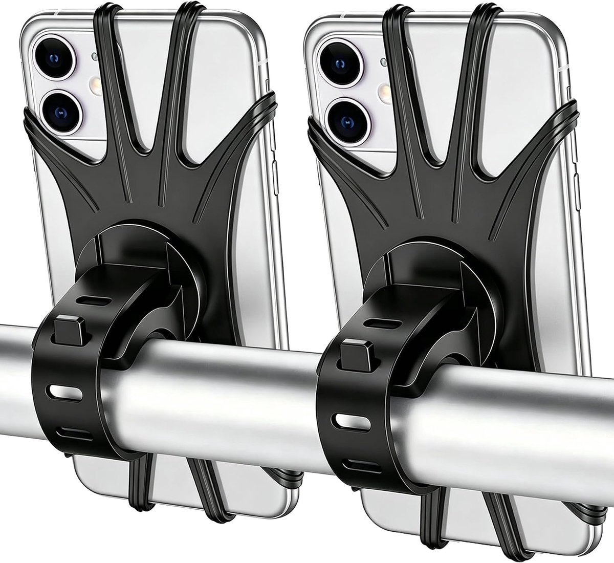 Set van 2 Fiets Telefoonhouder Universeel 360°Draaibaar - Trillingdempend & Anti-Val - Eenvoudige Montage - Siliconen Smartphone Houder Voor E-Bike & Fatbike - Zwart - SOLLBRY®