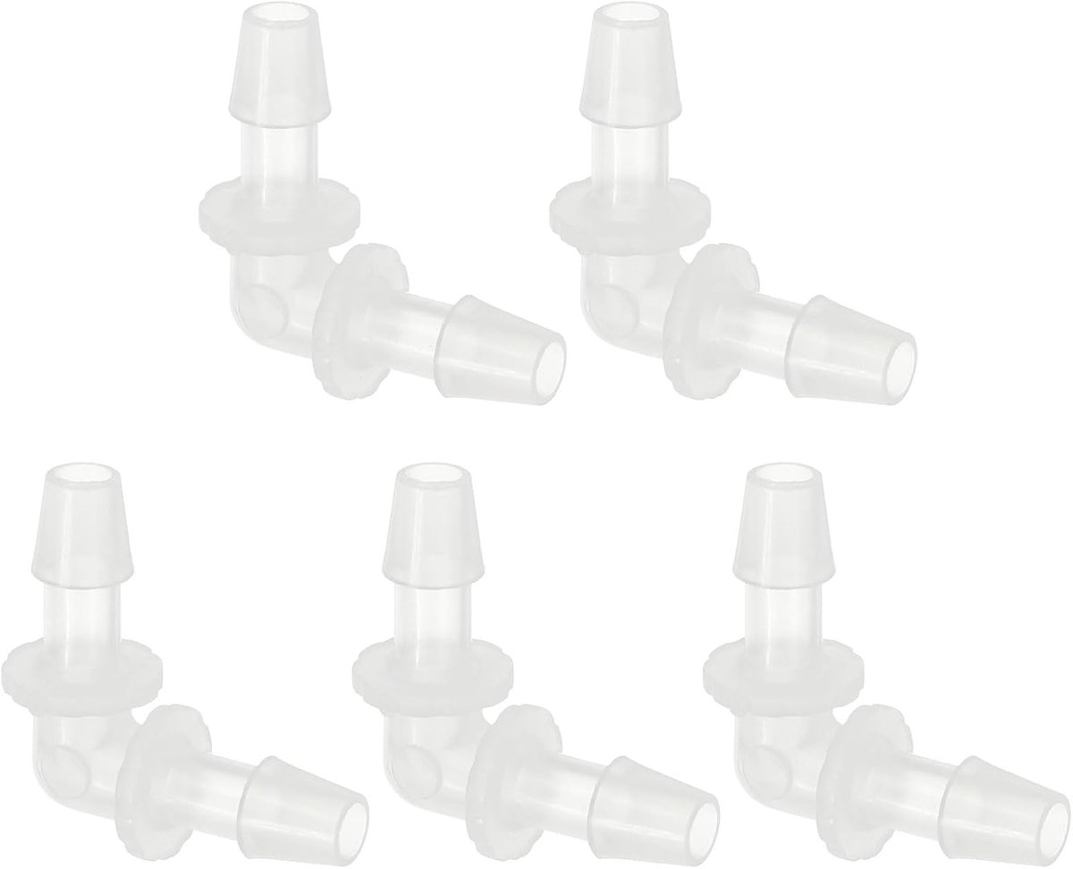 1/4 "Plastic Slang Barb 90 Graden Elleboog, 5 Pack L-Barb Fittingen 2-weg Gelijke Prikkeldraad Joint Connector Splicer Mender Slang Adapter Unie Adapter voor Aquarium Brandstof Gas Vloeibare