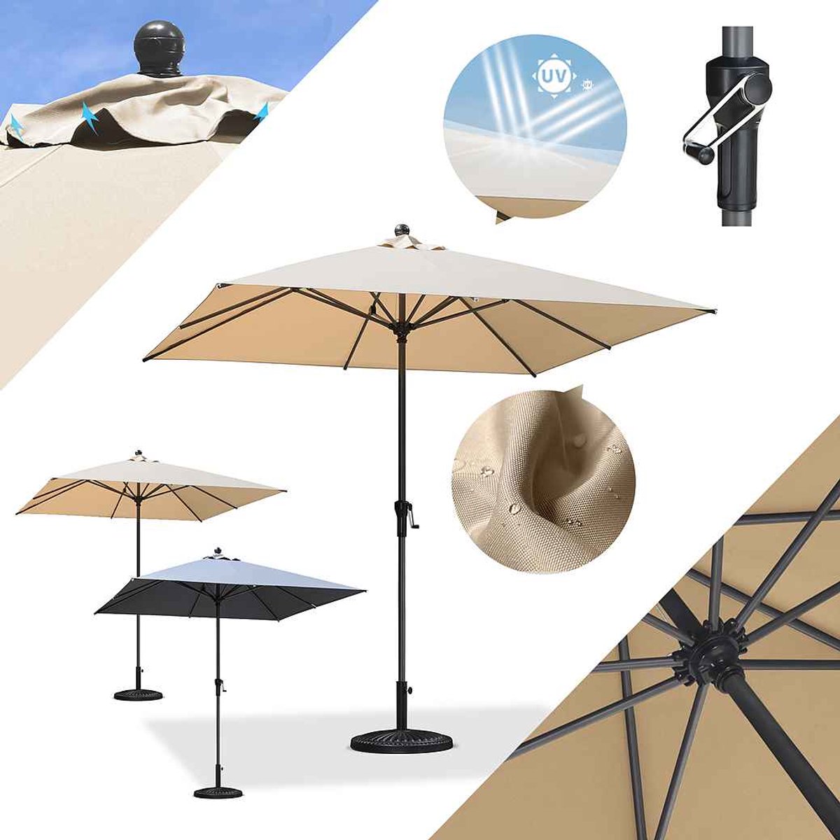 PURPLE LEAF vierkante parasol — parasol met centrale paal, geschikt voor het balkon of terras — 300 × 300 cm — beige — UV50+