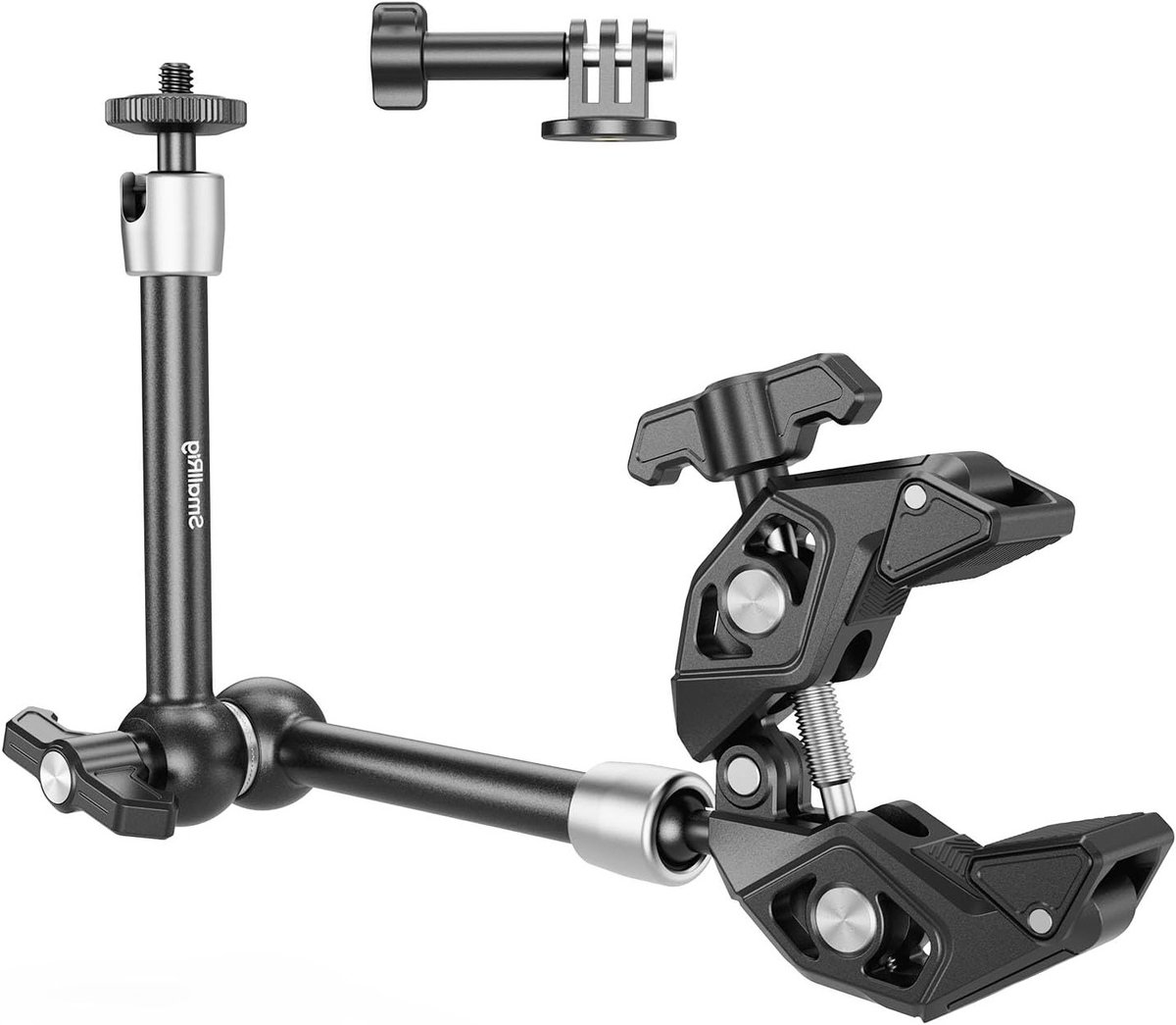 Magic Arm Super Clamp voor Camera's, 1/4"-20 Schroef en Draadgat, Geschikt voor Licht, Monitor en Actiecamera's, Tot 1.5 kg Belastbaarheid